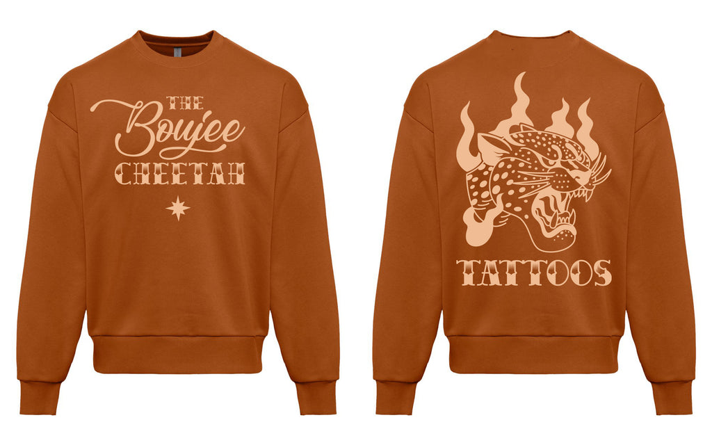 Boujee Flaming Cheetah Tattoo Crewneck