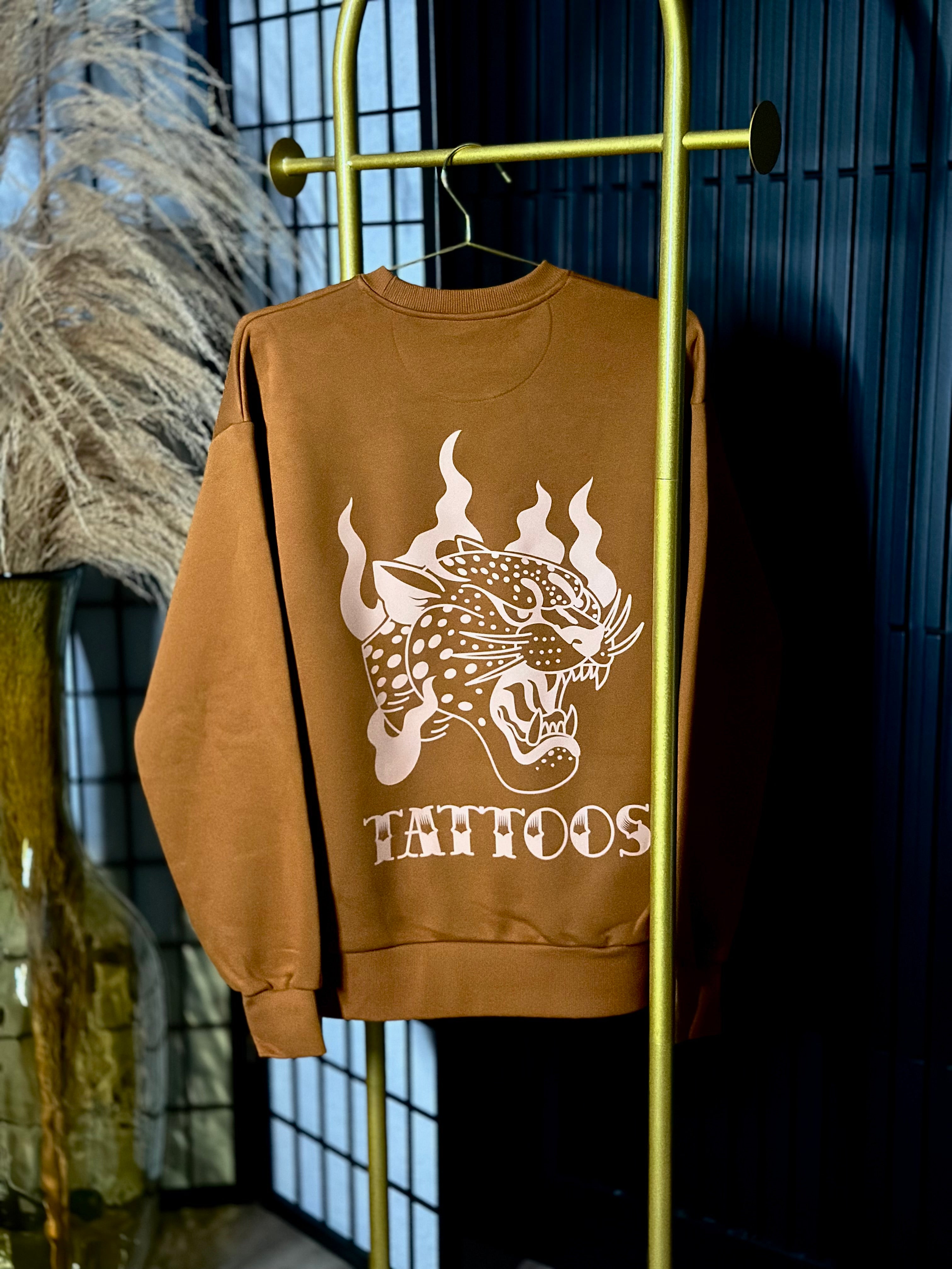Boujee Flaming Cheetah Tattoo Crewneck
